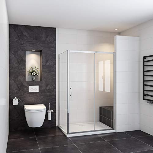 Box Doccia Angolare Alto 185 cm Misura 110x80 cm Porta Scorrevole con 5mm | Parete Laterale, Temperato, in Vetro, Profilo Cromato Lucido