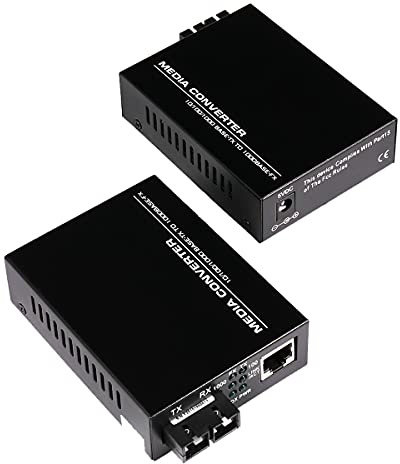 A Pair of 2 Pack Single Mode Dual SC Fiber Gigabit Fast Ethernet Media Converter, Bidi Mini 1x 10/100/1000Base-T RJ45 to 1000Base-SC Slot Ethernet Media Converter, up to 30km 1310-nm, AC 100V~240V