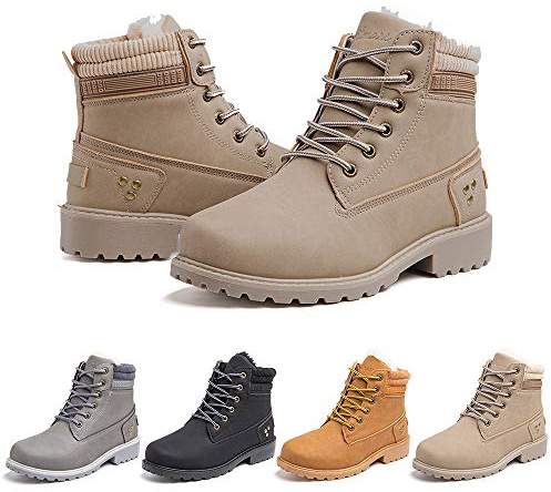 Botas Mujer Invierno Botines Nieve Zapatillas Trekking Calentitas Boots Cordones Zapatillas Planas Antideslizante Casuales Caqui Talla 38 EU-N