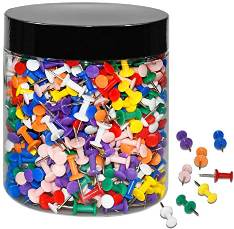 JIKIOU 800 Count Assorted Colors Push Pins for Bulletin Board Thumb Tacks for Wall Corkboard Map Calendar Photo -Home Office Craft Projects Heavy Duty Plastic Head Steel Pin (8 Colors)