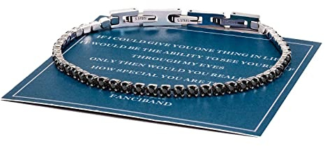 FANCIBAND Pulsera Hombre tenis Pulsera Pareja Pulsera Plata Pulsera Personalizada Ajustable, Regalos para Marido Novio Hermano Mayor-Caja Negra