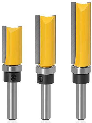 Mesee 3Pcs Fresa a Taglienti Diritti per Rifilare con Cuscinetto, 8mm Gambo Frese per Rifilare Punte Fresa a Copiare Frese per Scanalatura Doppia per Tagliare il Legno