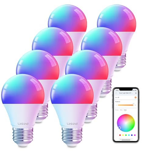 Linkind WiFi Smart Light Bulbs, Alexa Light Bulb Work with Alexa, Google Home, RGBTW 16 Million Color Changing Light Bulbs Dimmable, Mood Lighting, 2.4GHz Only, A19 E26 WiFi Bulb 60W 800LM 8 Pack