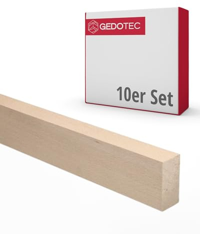 Gedotec Holzleisten zum Basteln und Bauen aus Buche - 95 cm | 10 Stück 10x29x950 mm | BASIC | Kantholz für DIY & Möbelbau – Buchenholzleisten unbehandelt & astfrei