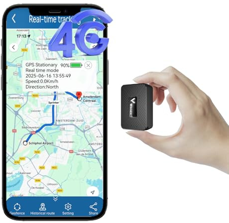 Winnes Small GPS Tracker 4G UK Global Magnetic Car Tracker Mini Size Anti-Theft Real-Time Tracking Device, Strong Magnetic Portable Locator for Car, Vehicle, Personal Valuables