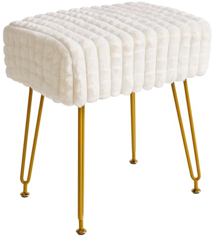 IBUYKE Tabouret de Pied rectangulaire Haussmann, Maquillage vanité Tabouret Table d'appoint, Velours vanité Siège, Chaise de Repose - Pieds, Pieds en Acier doré, pour Salle d'eau, Blanc WBD003W