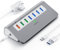 Powered USB 3.2 Hub 10Gbps, 7 Ports USB C Hub with 4×USB 3.2 Data Ports, 3×Fast Charging Ports, 36W Power Adapter and 2 USB Cable 3.3ft, Aluminum usb hub powered usb splitter for Laptops, PC