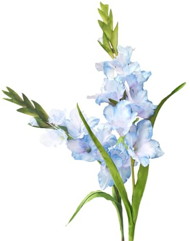 Long Stem Artificial Gladiolus Flower, Set of 2, Home/Wedding/Office Decor (Blue)