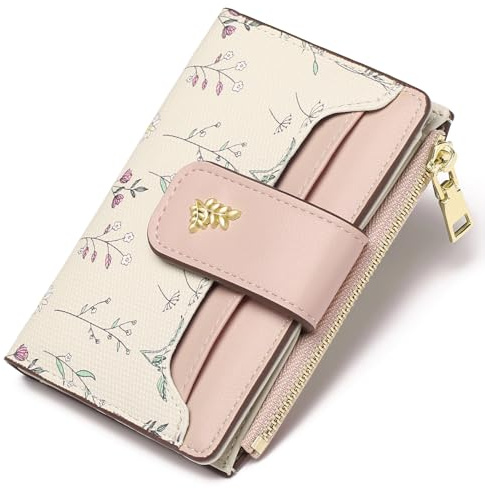 GAEKEAO Petit Portefeuille Femme Blocage RFID Cuir Bifold Porte Carte à Fermeture éclair Titulaire de Carte de Crédit avec Fenêtre d'identification