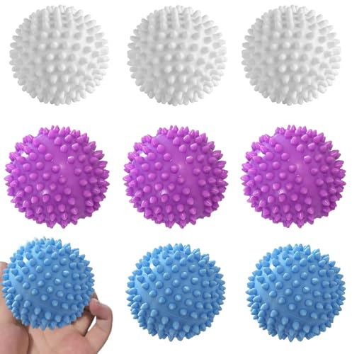 9 Stück Trocknerbälle für Daunenjacken, Trocknerbälle, Trocknerbälle für Wäschetrockner, Wiederverwendbare Dryer Balls Trocknerbälle für Heim Kleidung Reinigung Wäsche(Blau, Weiß, Lila)