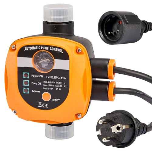 Gedlex Elektronische Druckschalter Wasserpumpe, Druckwächter Wasserpumpe Max. 10 Bar, Pumpensteuerung Druckpumpe Wasserdicht IP54, Gartenpumpe Durchflusswächter 220-240V mit Stecker