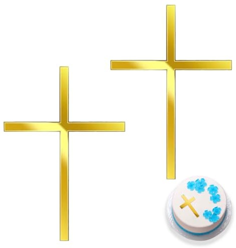 2 Stück Kreuz Tortendeko Kommunion,Torte Deko Konfirmation,Tortendeko Kreuz Gold,Cake Topper Firmung,Acryl Goldenes Kuchen Deko Taufe,Tauftorte Dekoration,für Mädchen Junge Erstkommunion Kuchendeko