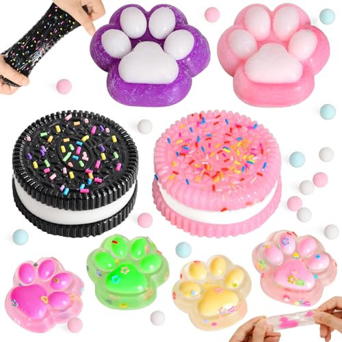 2 Stück Biscuit Stress Relief Toy und 6 Stück Squishy Pfote Spielzeug, Squishy Spielzeug 8 Stück,Katzenpfoten Squishy Anti Stress Spielzeug Set,Soft Squeeze Biscuit Toys,für Autismus Angstzustände