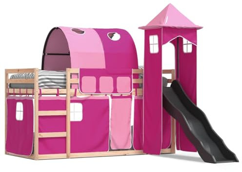 Snsowed Letto a Castello con Scivolo e Tende Rosa 90x200 cm,Letto per Camerette,Letto a Castello,Giroletto Classico Elegante Robusto Struttura Telaio Letto-3284163