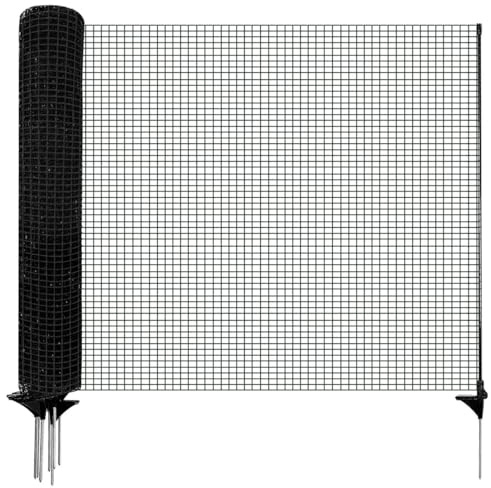 Signstek Mobiler Begrenzungszaun 120 cm hoch – 15 m Steckzaun mit 9 Pfählen, ohne Strom, engmaschig, schwarz | Hundezaun, Hühnerzaun, Gartenzaun