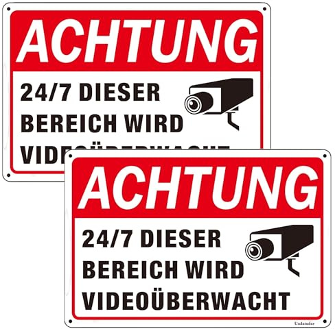 Undatudur 2st Achtung Videoüberwachung Schild,20x30cm Aluminium Videoüberwachung Schilder inkl. 4 Bohrlöcher, Schilds Kameraüberwachung für Überwachungskamera Oder Kamera