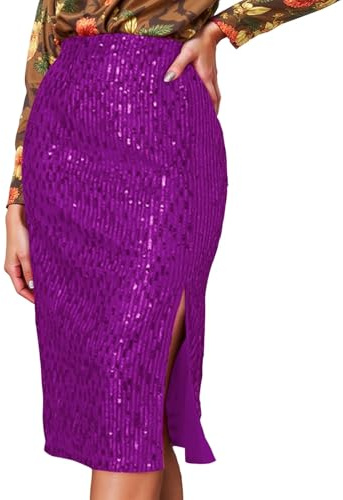Paljettkjol damer glitterkjol paljetter låg midja pennkjolar nyårsafton outfit gyllene paljettkjol elastisk fest karneval glittrande kort kjol, lila, L
