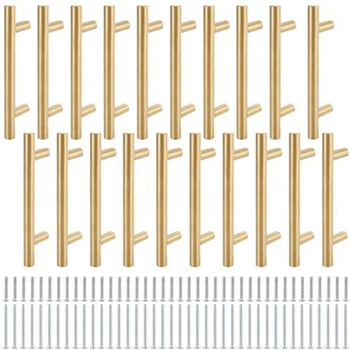 APACALI 20 Pack Gold Kitchen Cupboard Handles, 96mm Kitchen Door Handles, Stainless Steel Kitchen Cabinet Handles, Gold Wardrobe Handles for Cupboards, Drawer, Cabinet, Furniture Decoration