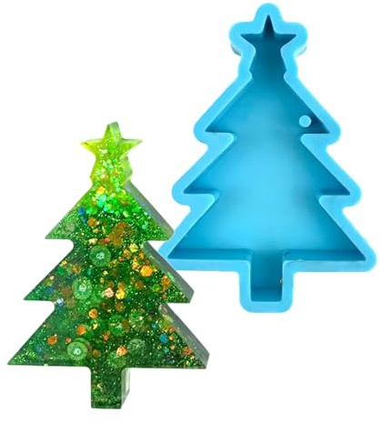 Silikonform mit Stern und Weihnachtsbaum, Schlüsselanhänger für Harzherstellung, Feiertagsdekorationen, Weihnachtsanhänger, Silikonform