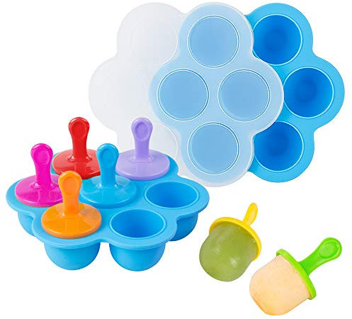 Webake Baby Food Gefrierschalen mit Deckel, Silikon Eiswürfel Popsicle Formen mit 7 Ice Pop Sticks, Egg Bites Formen für Instant Pot Zubehör 5,6,8 qt Schnellkochtopf