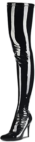 CAMSSOO Women's Patent Leather PU Thigh High Boots Pointy Toe Side Zippe Fashion Comfy Sexy Stiletto High Heel Over The Knee Boots Black Patent Leather PU Size US10 EU42