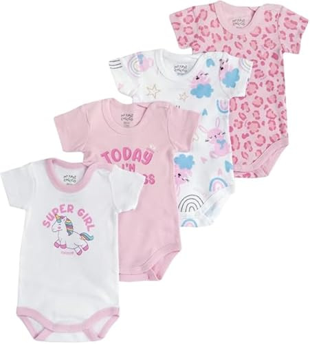 Chicco Set di 4 Body a Maniche Corte Bimba 0-24 a Maniche Corte in 100% Cotone NOS_1