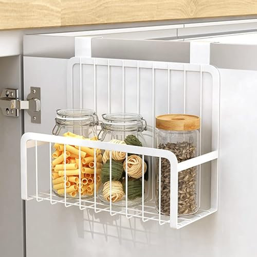 Kepuarm Platzsparender Hängekorb für Schranktüren, Metall Küchenregal Zum Aufhängen, Kichenschrank Organizer, Hakenstück (Weiß)