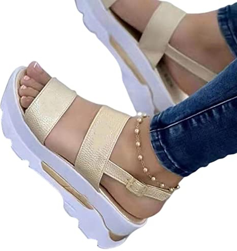 COTCLO Sandalias de verano para mujer, sandalias de tacón ligero, zapatos de verano para mujer, sandalias de cuña con plataforma, zapatos de cuña