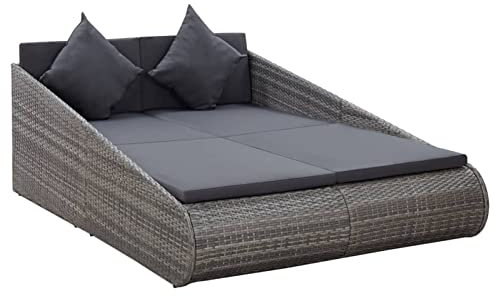 ZEYUAN Gartenbett, Liegen, Sonnenliege, Liegeinsel Outdoor, Outdoor Bett, Doppelliege, Gartenliege, Daybed Outdoor, Grau 200 x 139 cm Poly Rattan