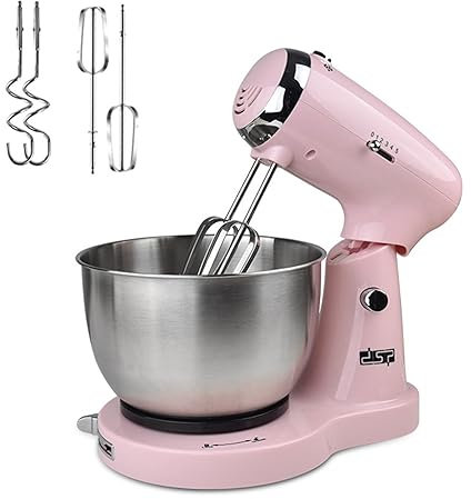 Home Mixer, Multifunctional Stainless Steel Pasta Mixer, Space Saving Stand Mixer, 5 Speed Control, 3.2 Litre Stainless Steel Mixing Bowl, 350 Watt, Pink and White,Pink