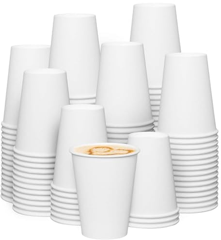 Lot de 50 gobelets jetables en carton de 400 ml - Idéal pour les boissons froides et chaudes - Café, thé, maison, fête, bureau, blanc