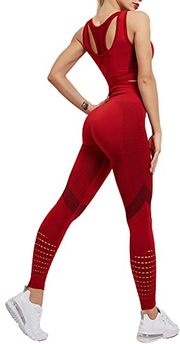 Set de Vêtements de Sport pour Femmes Sans Coutures Yoga, Ensemble de 2 Pièces Ensemble de Sport Soutien-Gorge de Sport + Leggings Fitness Gym Running Kit de Gym Leggings Push Up à Taille Haute et
