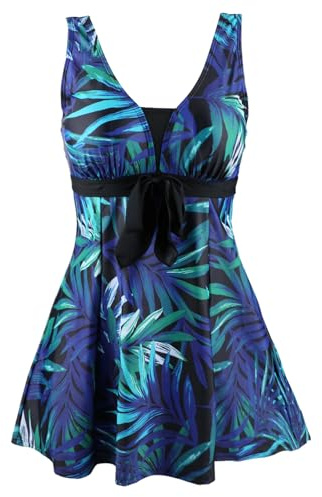ECUPPER Women's Plus Size Swim Dress One Piece Green Leaf 22-24