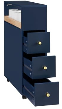SoBuy Nischhylla med 3 lådor och 1 avtagbart nischskåp med hjul nischvagn rullvagn badrumshylla badrumsmöbler blå BHT ca 23 x 83 x 65 cm BZR195-B