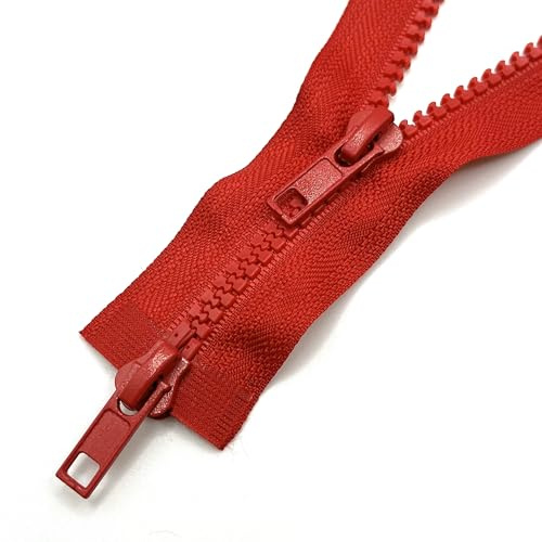 CHAKRAA - 80 cm - #5 mm - Maglia - Cerniera doppia iniettata con zip separabile rossa per piumino, cappotto, giacca, borsa