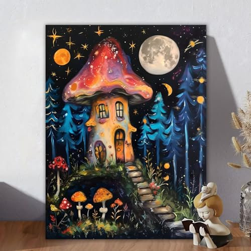 Moon Paint by Number for Adult, DIY Paint by Number Kids Kit, Hobbies Women Paint by Number Mushroom with Brushes, Adult Paint by Numbers Canvas Kits for Room Wall Decor, Gifts for Mum 100x130cm D-3