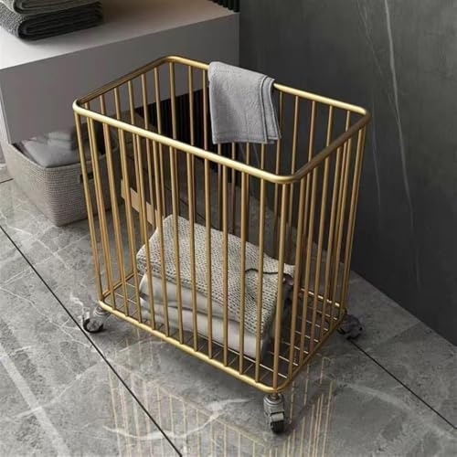 Cesto portabiancheria con ruote, carrello portaoggetti in metallo per camera da letto, bagno e armadio, organizer resistente per vestiti/asciugamani (dimensioni: quadrato, colore: oro)