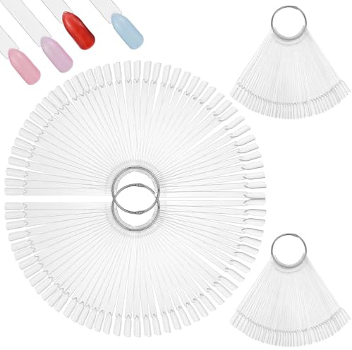 200 st genomskinliga nagelprovspinnar med ring, fläktform nagelfärgsprover naglar, poleringsdisplaypinnar för gelnagellack, färgövning, falska naglar, prover konsttips swatch-bräda för salong