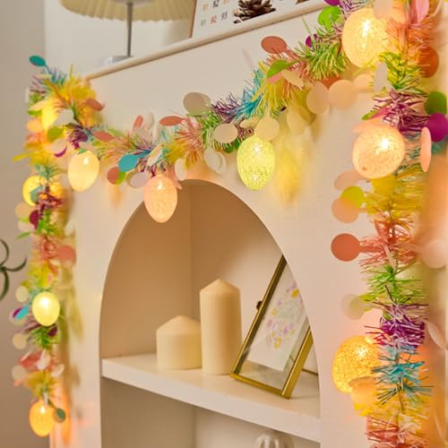 Girlande Ostern Beleuchtet, 2M Osterdeko Girlande mit Beleuchtung, Ostergirlande Deko Frühling Beleuchtet mit Ostereier, Frühlingsdeko Band mit LED Lichterkette für Innen Außen (4M)