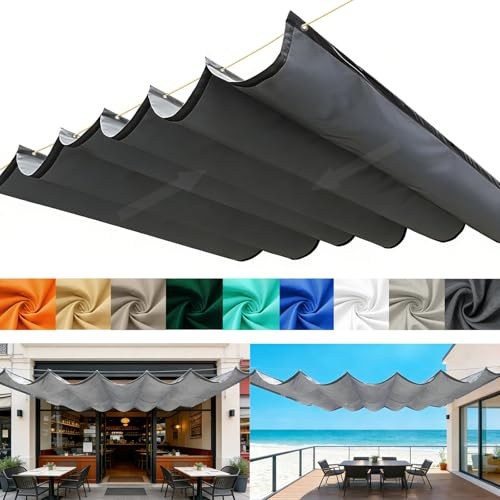 Utdragbart vågigt solskydd, vågigt markistak med öljetter och rep, justerbart skuggskydd solskydd vattentätt utomhuspergola för trädgård uteplats gräsmatta-Dark gray||50x200cm