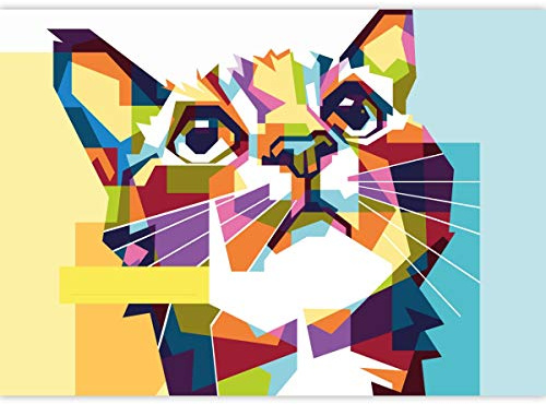 1 Cool Cat DIN A3 Malblock mit polygonal Katze, bunt • Zeichenblock Skizzen-Block 25 Blatt weiß, kopfverleimt, holzfreies Qualitäts-Papier 100g/m² - für Schule, Basteln, Hobby
