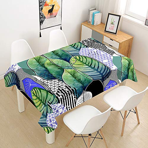 Morbuy Pflanzendruck Tischdecke Abwaschbar Tischtuch Rechteckig Tischwäsche Gartentischdecke Outdoor Tischdekoration Wasserdicht Polyester Ölfest Pflegeleicht (140x220cm,Laubwald)