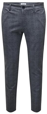 ONLY & SONS O&S Stoffhose Chino Elegante Business Pants Karierte Stretch Trousers Slim Fit Tapered Leg ONSMARK, Farben:Blau,Größe-Hosen:W38 L32,Z - Länge L30/32/34/36/38:L32