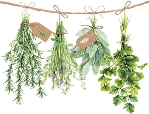 Servietten FRISCHE GARTEN-KRÄUTER in weiß & grün mediterrane Tisch-Deko Motiv Küchen-Kräuter Natural Living Tisch-Dekoration Frühling Sommer Ostern (20, Gartenkräuter)