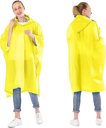 Ahsado Regenponcho, 3-in-1 Multifunktionales Regencape zum Camping Wandern für Erwachsene, Männer/Frauen (gelb 2pack)