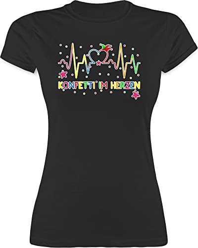Shirtracer - Shirt Damen - & Fasching - Konfetti im Herzen Herzschlag I Köln Karneval