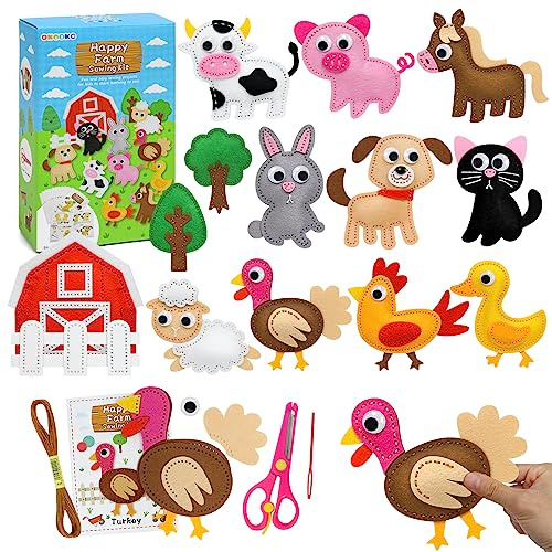 OKOOKO Animal Sewing Craft Kit, DIY Crafting and Sewing Set for Kids, Plush Craft, Art Craft Kits, Fun and Educational Craft Set, Sew Your Own Felt Animals Craft Kit
