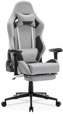 STARUZI Ergonomischer Gaming Stuhl 180 kg Belastbarkeit, Computer Stuhl aus Wildlederimitat Stoff für Kinder/Junge Mädchen/Erwachsener, Grau Bürostuhl mit Fußstütze