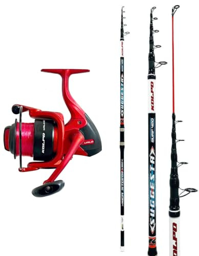 Kolpo Canna da Pesca Surf Casting 4.20m + Mulinello Urlo 6000 Precaricato Filo – Set Completo per Pesca in Mare da Spiaggia
