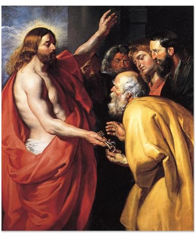 MOBYAT Dipinti Ad Olio Riproduzione,Cristo consegna le chiavi a San Pietro ,Stampa artistica da parete su tela,Barocco Decorazioni parete50x60cm(20x24in) Senza cornice